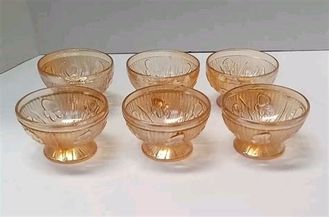 VTG Jeannette Glass Iris Herringbone Iridescent Footed Sherbet Dishes