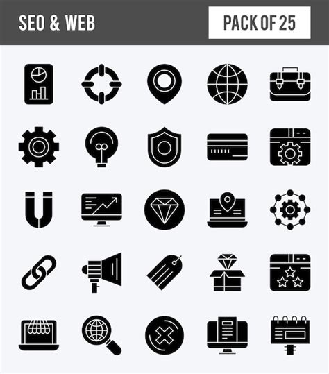 Premium Vector 25 Seo Web Glyph Icon Pack Vector Illustration