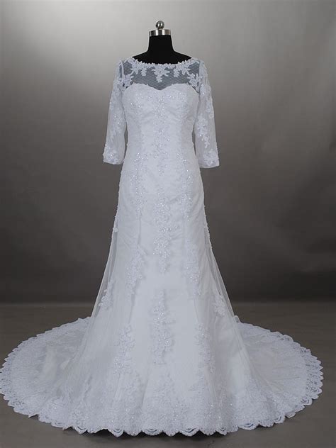 A Line Sweetheart Court Train Lace Organza Wedding Dress On Luulla