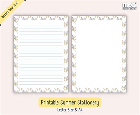 Printable Summer Stationery Ice Cream Stationery Cute Summer Paper