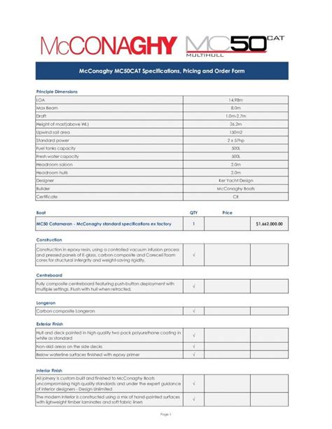 Pdf Mcconaghy Mc50cat Specifications Pricing And Order Formone 1