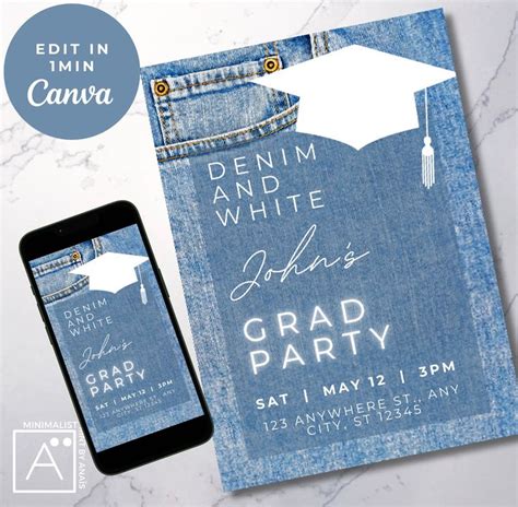 Denim Graduation Party Invitation Evite Print Denim Party Grad Cass