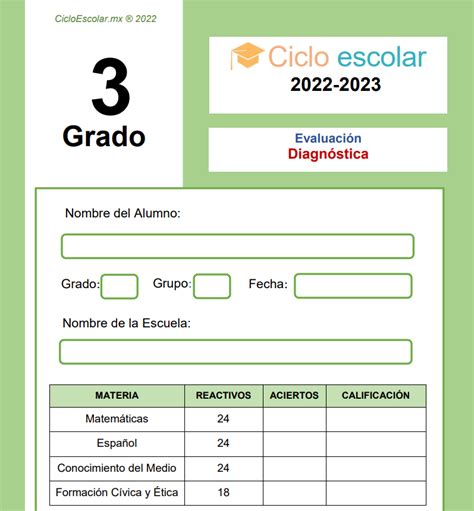 Examen Diagnóstico Tercer 3er Grado PDF 2022 2023