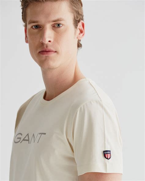 Gant Erkek Bej Regular Fit Bisiklet Yaka Logolu T Shirt T Xxxl