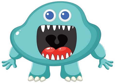 Personagem De Desenho Animado Monstro Azul De Boca Aberta Selvagem