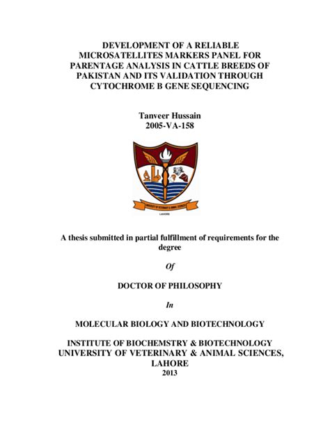 Fillable Online Prr Hec Gov A Panel Of Microsatellite Markers For