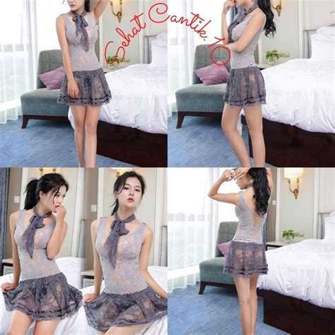 Jual Set Lingerie Sexy Syal Leher Model Midnight Lace Premium Set Gaun Pakaian Baju Linjeri