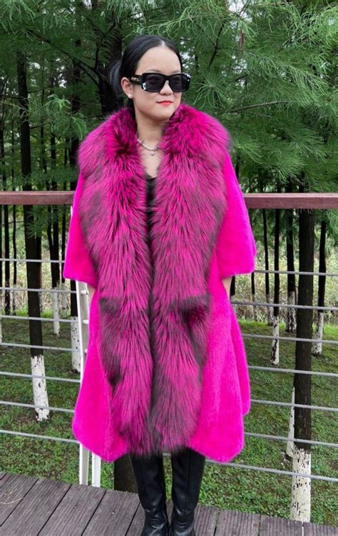 Fushia Mink Coat Fox Trim Marc Kaufman Furs