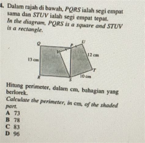 Solved Dalam Rajah Di Bawah Pqrs Ialah Segi Empat Sama Dan Stuv