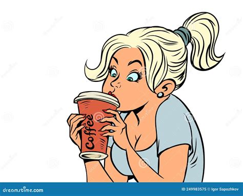 Beautiful Girl Drinking Hot Coffee Paper Cup Morning Cafeteria Stock