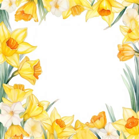 Premium AI Image | Watercolor Daffodil Frame On White Background