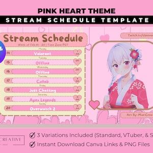 Heart Vtuber Schedule Template Pink Stream Schedule Template Twitch