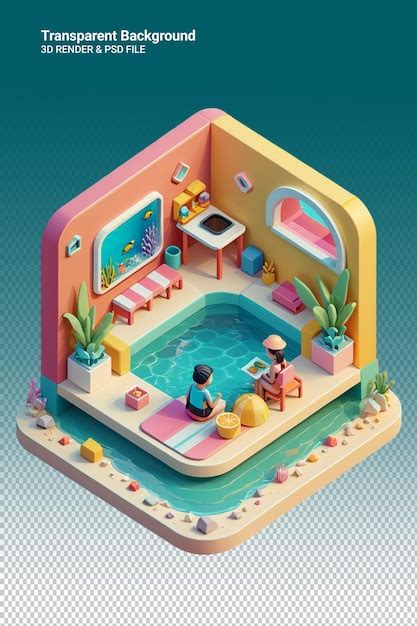 Premium PSD | A lego model of a pool with a pool and a person sitting ...