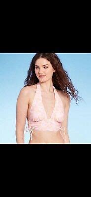 Women S Cinch Side Halter Bikini Top Wild Fable Pink Floral Print Xs Ebay