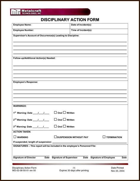 Free Employee Discipline Form Template Word Form Resume Examples