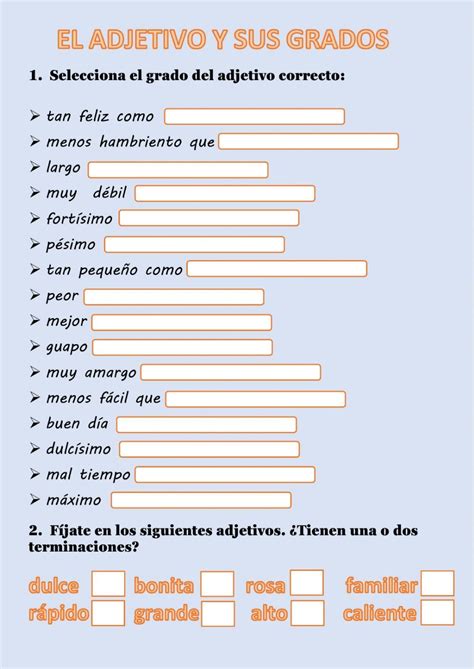 El Adjetivo Y Sus Grados Exercise Artofit