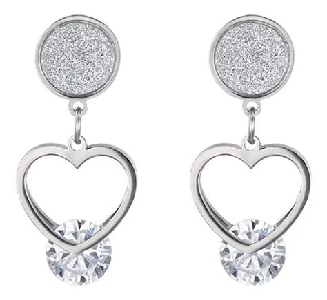 Aretes Corazón Oro 14k Blanco Lam Zirconia Calidad Premium Meses sin