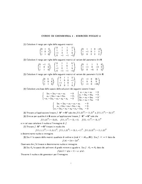 Foglio 4 Esercizi CORSO DI GEOMETRIA 1 ESERCIZI FOGLIO 4 1