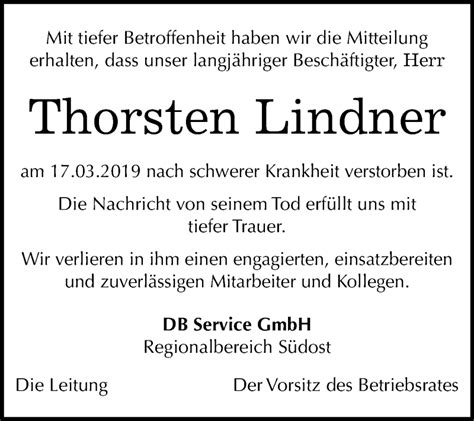 Traueranzeigen Von Thorsten Lindner Abschied Nehmen De