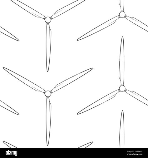 Seamless Pattern With Propeller Wind Turbine Windmill Vector Black And White Background Stock