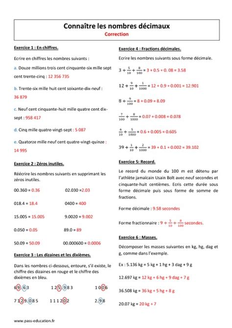 Conna Tre Les Nombres D Cimaux Me Exercices Corrig S Pass Education