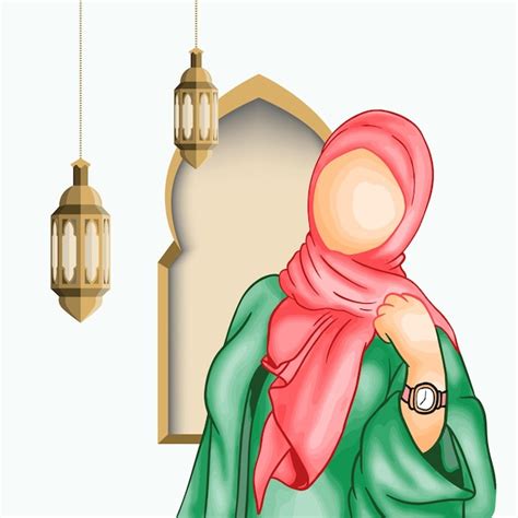 Dibujado a mano ramadan kareem ilustración hijab mujer musulmana