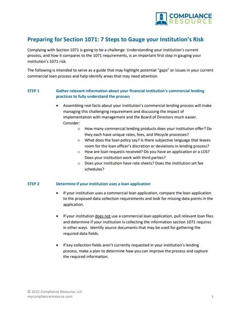 DIY Section 1071 Risk Evaluation | Free Section 1071 Compliance Tool