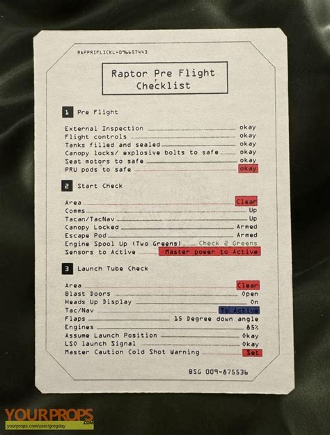 Battlestar Galactica Raptor Pilot Pre-flight Checklist original TV ...