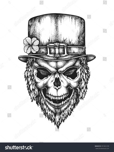 Hand Drawn Leprechaun Skull Wearing Irish Stock Vector