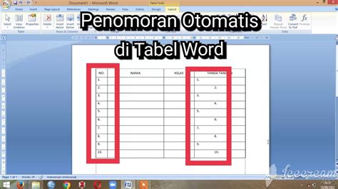 Cara Membuat Penomoran Otomatis Di Tabel Word Youtube