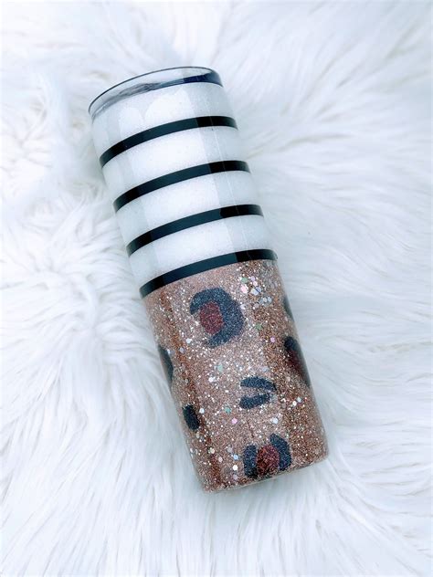 Home Living Leopard Print Glitter Tumbler Cheetah Print Stripped