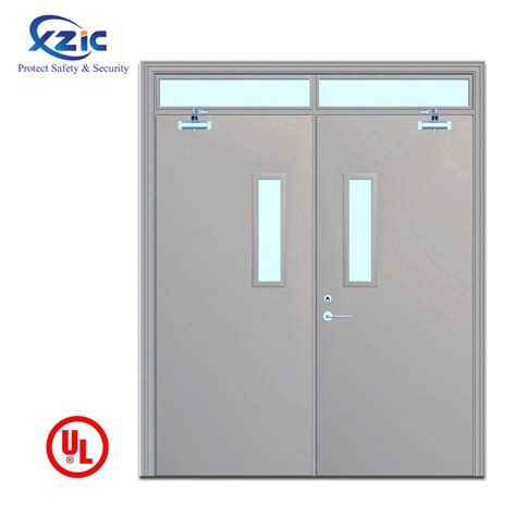 Double Leaves Steel Fire Proof Door With Vision Glass Panel C Fire