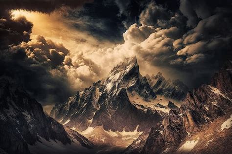 Premium Photo Great Adventure In The Mountains Dramatic Clouds High