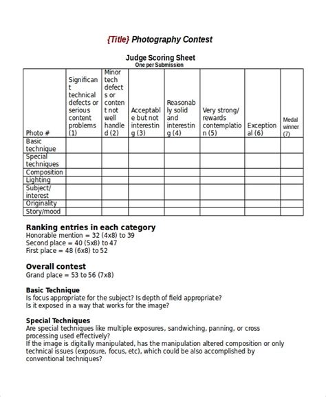 Judging Score Sheet Template