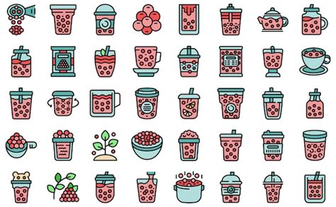 Premium Vector Bubble Tea Icons Set Vector Color Flat