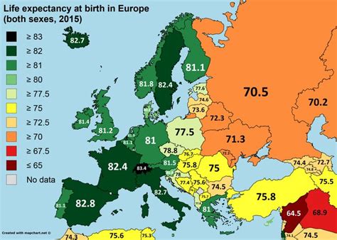 Life Expectancy At Birth In Europe 2015 Geography Map Map European Map