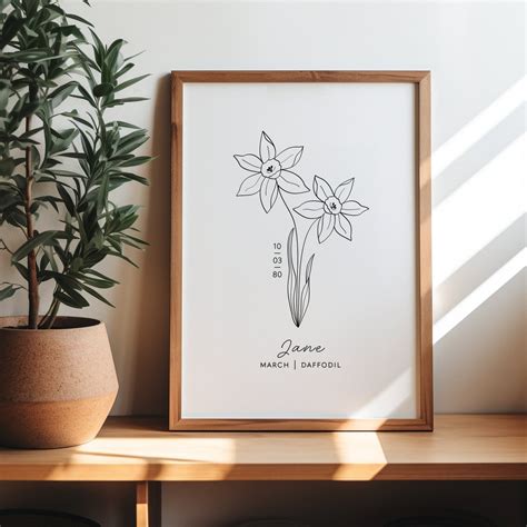 Personalised March Birth Month Flower Digital Print March Birthday Gift ...