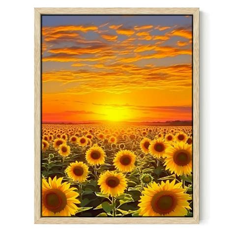 JEUXUS Sunflower Picture Yellow Flower Wall Decor Sunset Landscape