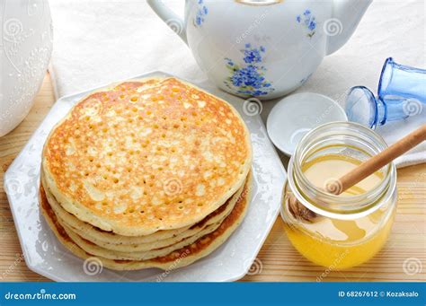 Organic Honey And Pancakes Stock Photo Image Of Baked 68267612