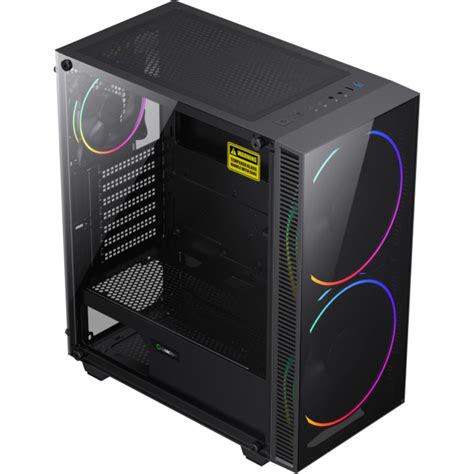 Mexx Gabinete Mid Tower Gamemax Black Hole Argb Vidrio Templado Fan