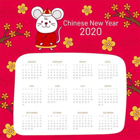 Calendario De A O Nuevo Chino Dibujado A Mano Vector Gratis