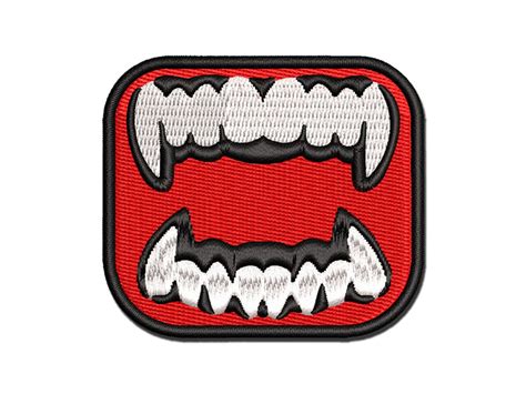 Vampire Teeth Fangs Jaws Mouth Halloween Multi Color Embroidered Iron On Or Hook And Loop Patch