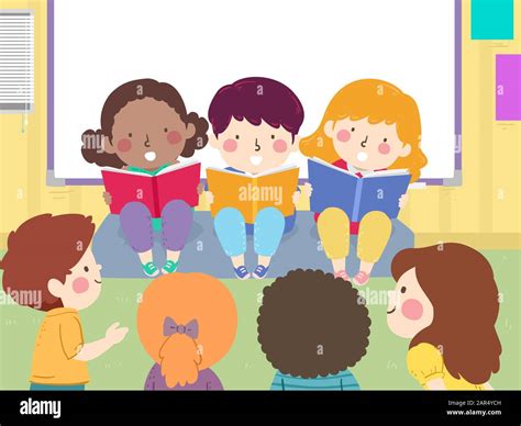 Illustration of Kids Reading a Story Book Aloud in Front of the Class ...