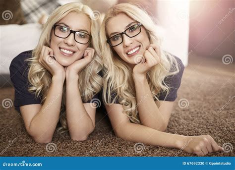 Blonde Twins At Home Stock Photo Image Of Frame Curly