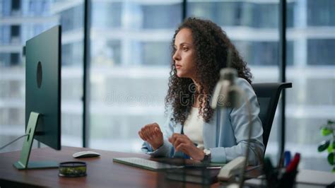 Amazed Woman Satisfied Work Results At Desk Closeup Employee Rejoicing