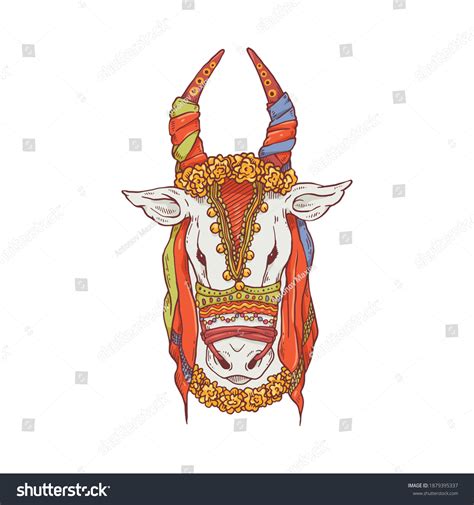 Pongal Cow Drawing Cartoon Animal Head Stock Vector (Royalty Free ...