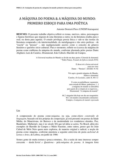 Pdf A M Quina Do Poema A M Quina Do Mundo Primeiro Esbo O Para Uma