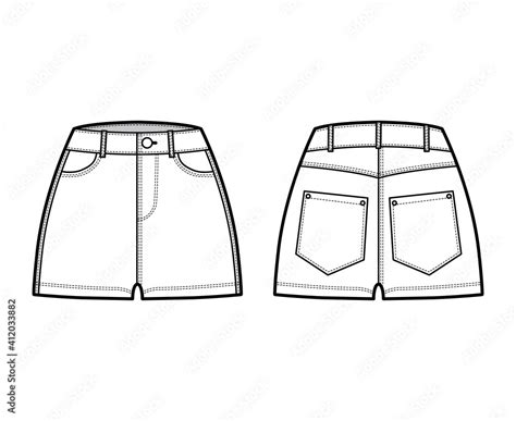 Denim Hot Short Pants Technical Fashion Illustration With Micro Length Normal Waist High Rise