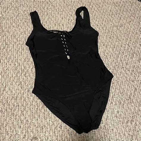 Hot Water Swim Hot Water Black One Piece Swimsuit Low Open Back Lace Up Chest Poshmark