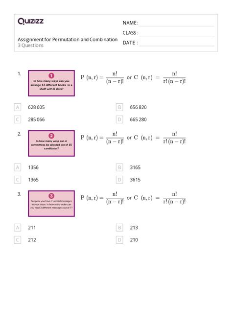 50 Permutation And Combination Worksheets For 9th Grade On Quizizz